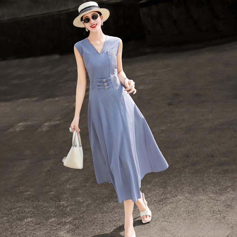 Elegant Lyocell V-Neck Sleeveless A-Line Dress