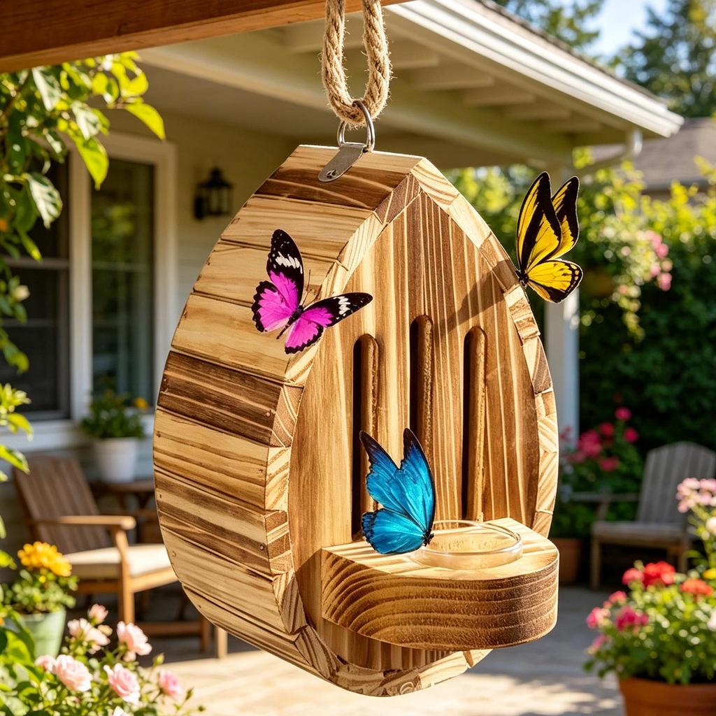 Butterfly Houses For Garden Multifunctional Wooden Natural Teardrop-Shaped Butterfly House Outside Decoration For Yard Grassland