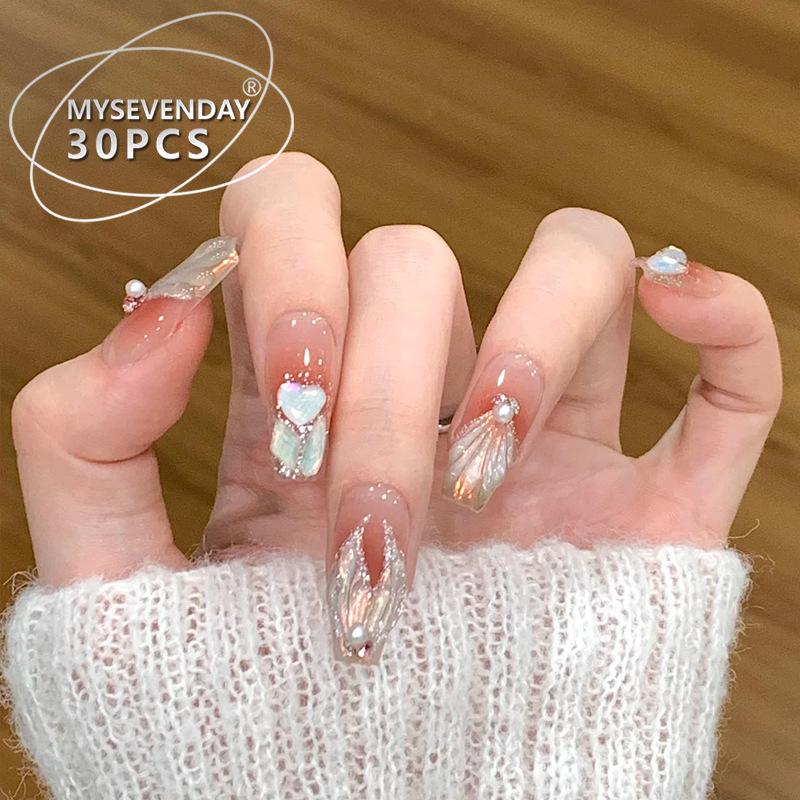 

Xiaohongshu Rhinestone & Pearl Handmade Wearable Nail Tips Handmade S#10 Pieces/Bag