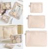 Multi-purpose Storage Bag Beige Mesh Material Mesh Cosmetic Bag Square Shape Lightweight Design Mesh Storage Pouch