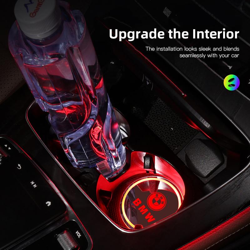 Car Water Cup Coaster 7 Colorful Led Atmosphere Interior Accessories For BMW X6 X7 F20 E46 GT G30 i3 i4 F48 F39 G42 M3 M4 M5 F07