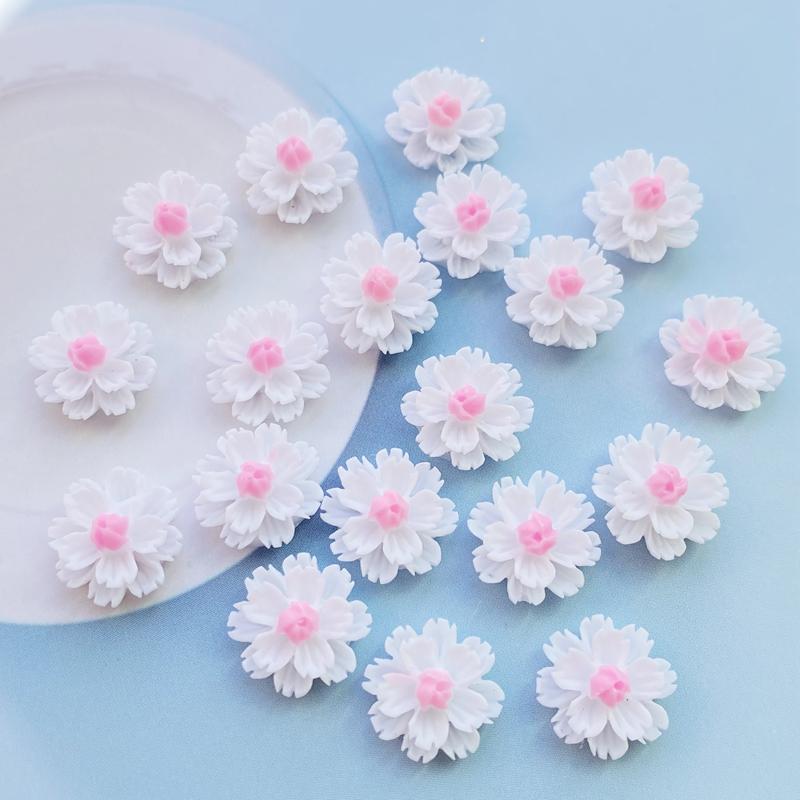 60Pcs Cute Mixed Mini Little White Flowers Flat Back Resin Cabochons Scrapbooking DIY Jewelry Craft Decoration Accessories H220
