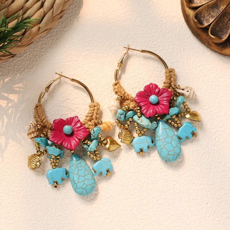 

Оригинальные серьги-цветы Бангкок Винтажные плетеные серьги Богемный нишевый дизайн Серьги для отпуска Женские