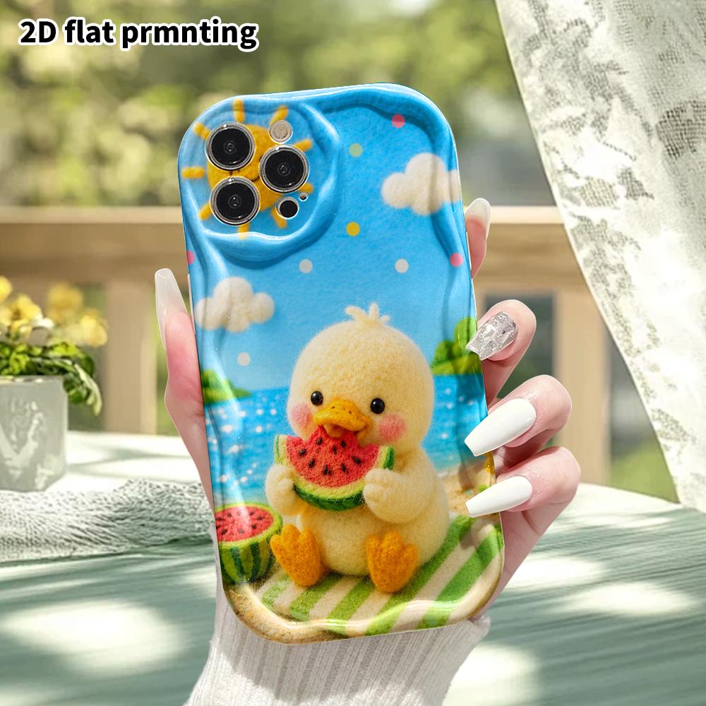 Phone Case: 2D Flat, Suitable for iPhone 18, 17, 16, 15, 14, 13, 12 Pro Protective Case, Little Duck Biting Watermelon, Perfect Christmas and Hallowee