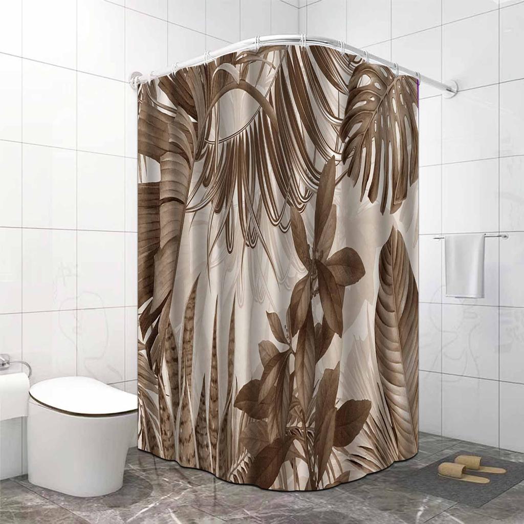 1pc brown plant leaf pattern shower curtain, high-end elegant bathroom curtain, bathroom decoration pattern