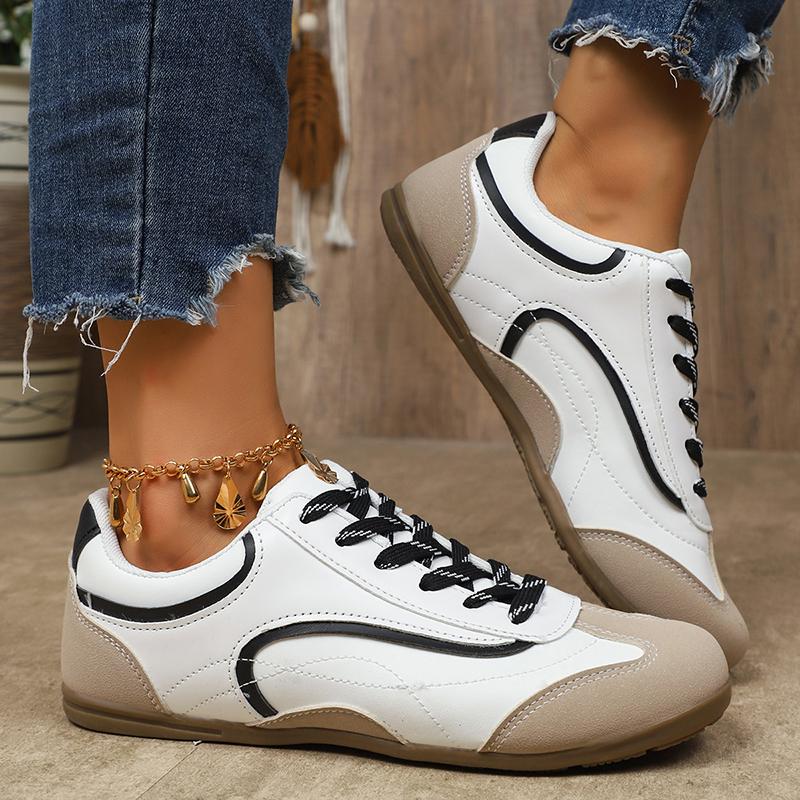 

Fashion Contrast Color Patchwork Flat Sneakers for Women Lightweight Non Slip Sports Shoes Woman Round Toe Lace Up Fashion Running Shoes 43 бежевый