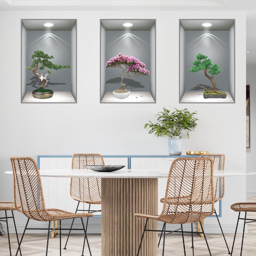 Wei Mo Xiang Green Plant Three-Panel Self-Adhesive Decorative Wall Sticker for Home & Hotel