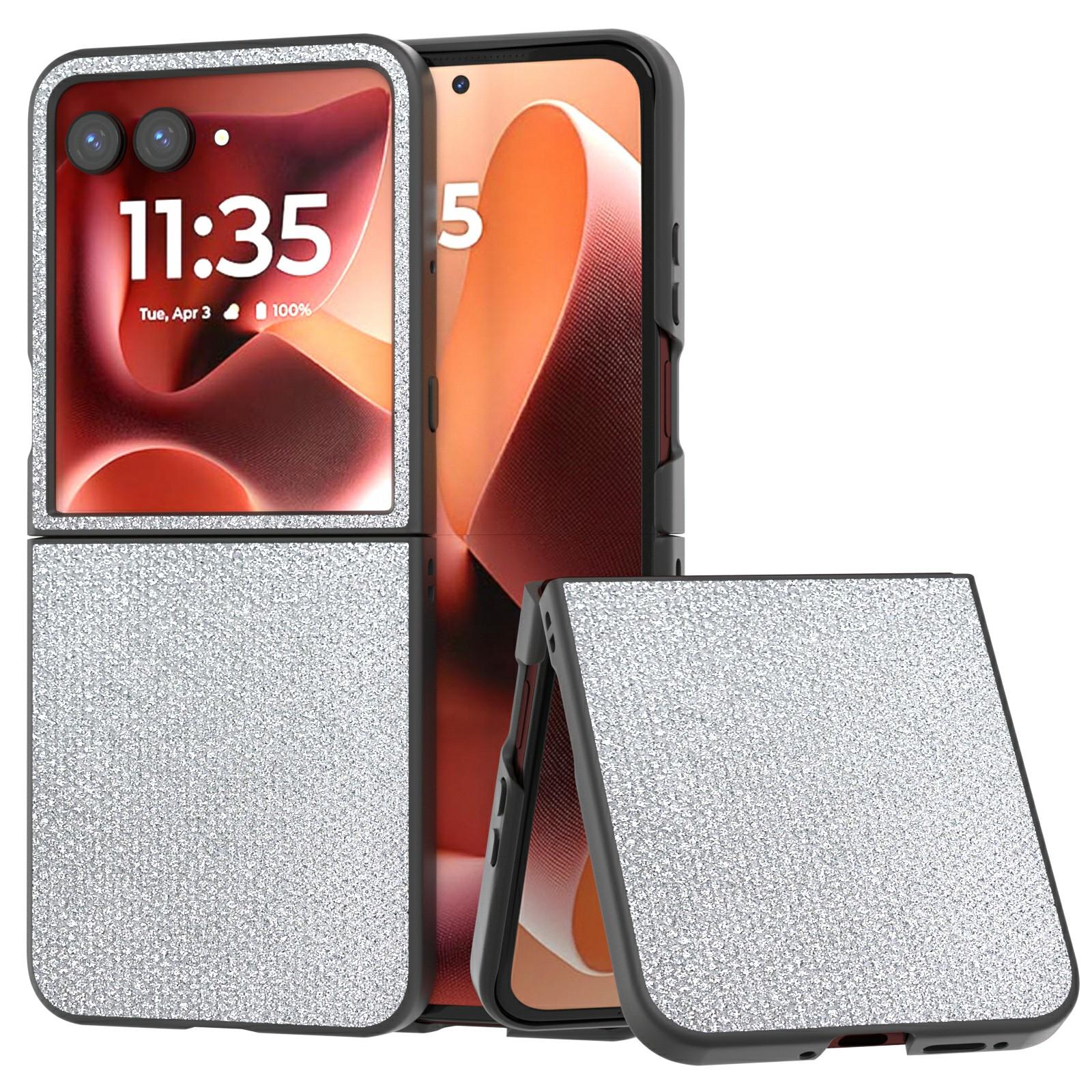 

Чохол для Motorola Razr 60 Ultra 5G Шкіра з текстурою страза + PC Чохол для телефону Silver