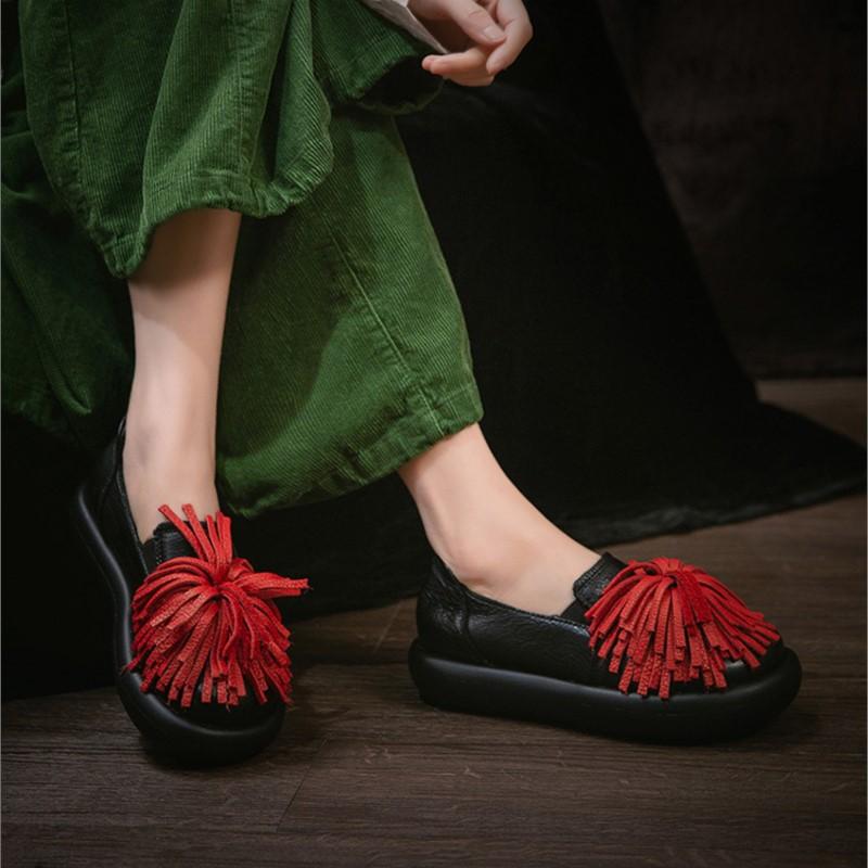 Johnature Genuine Leather Comfortable Ethnic Style Slip-on Shoes Versatile Soft Soled Women's Flat Shoes