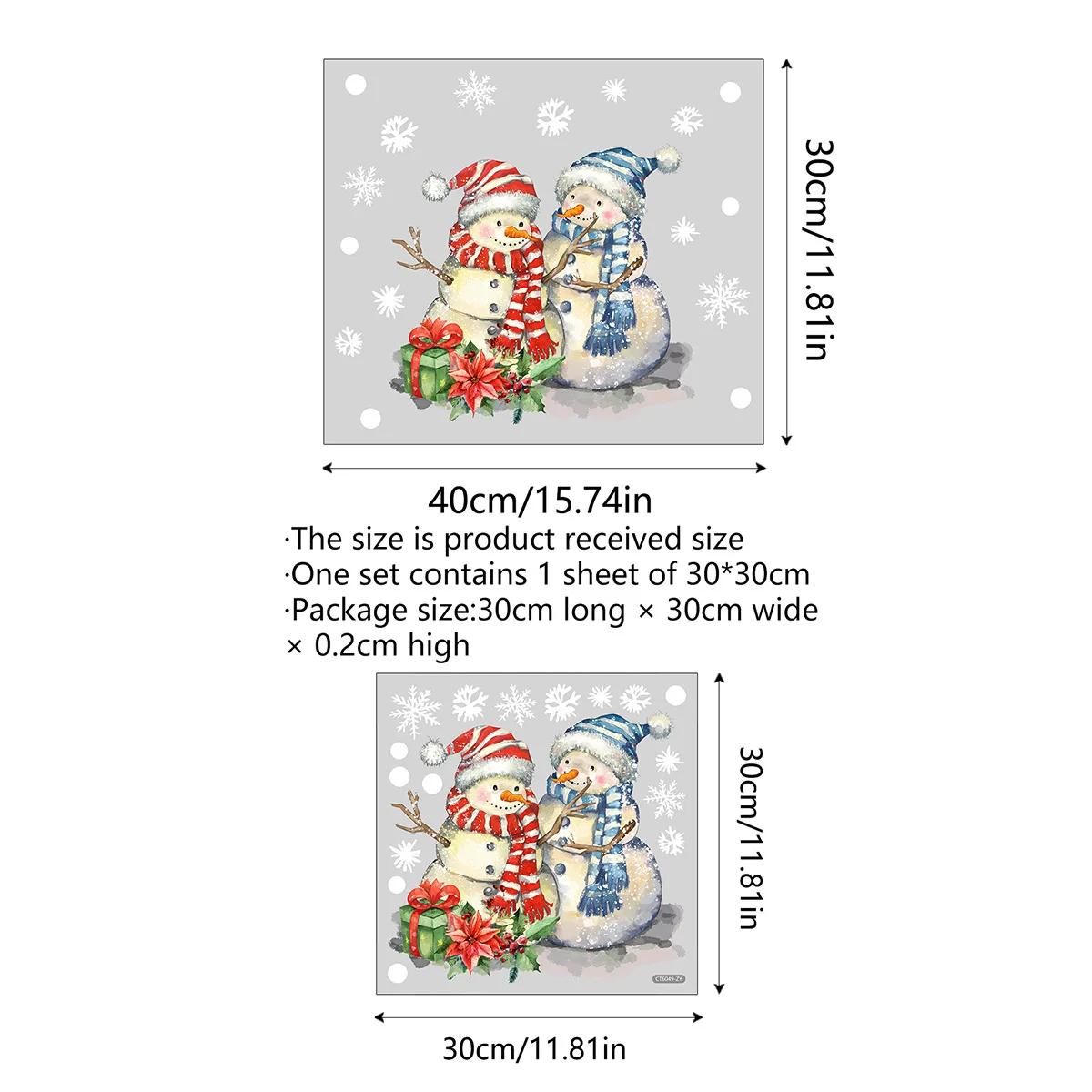 

Мультяшная рождественская наклейка на окно, украшение 2025 года, снеговик, новогодний декор, стеклянная статическая наклейка, съемная наклейка на зеркало 30x30cm
