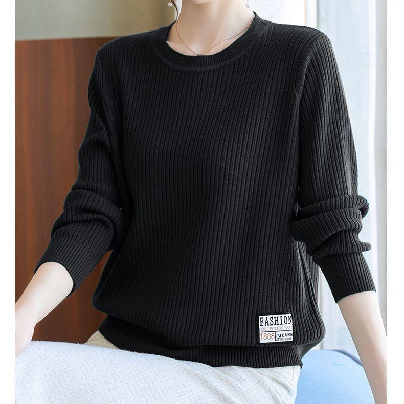 Plus-size Sweater Women's Loose Round-neck Pullover Casual Long-sleeved Solid-color Knitted Sweater Autumn and Winter Top