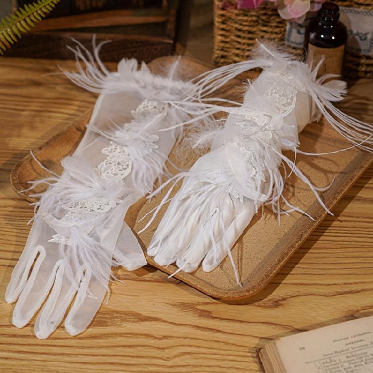 Elegant Fingerless Gloves Feather French Unique Outfits Long Gloves for Flapper Bride Wedding Dancing Accessories