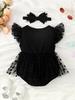 Baby Girl Cute Polka Dot Snow Fly Sleeve Mesh Skirt Black Triangle Jumpsuit