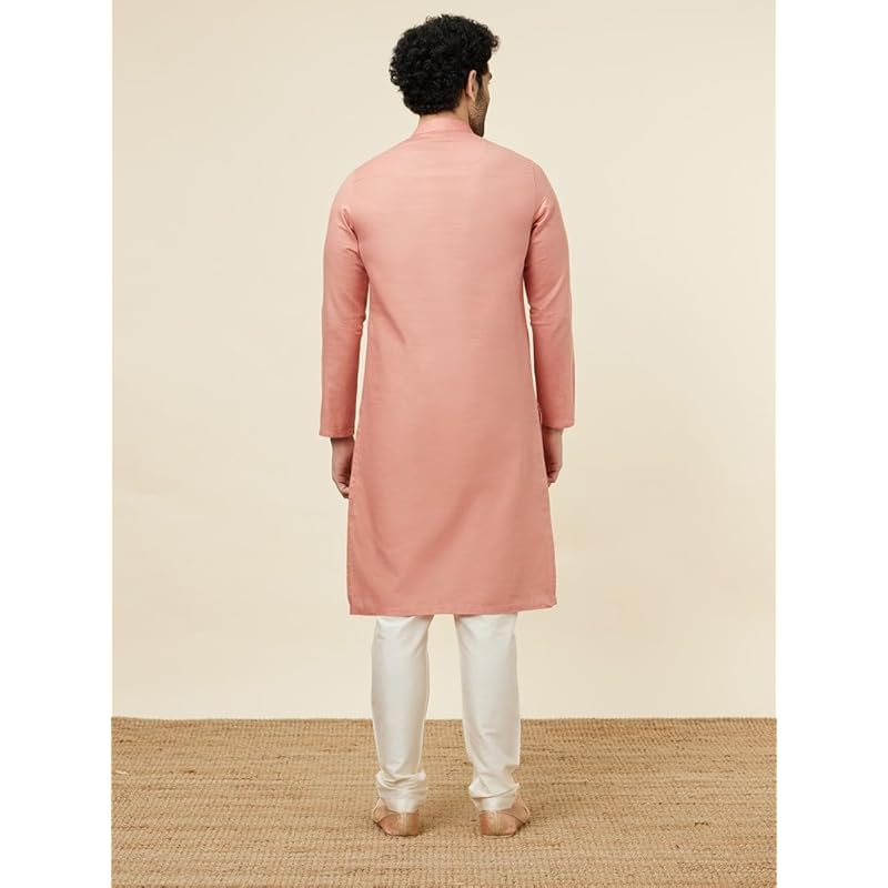 Manyavar Mens Coral Cotton Kurta Pyjama Set L розовый