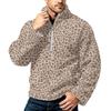 Men's Leopard Print Flannel Zip-Up Sweatshirt, Plus Size Stand Collar Trendy Casual Top for Fall Winter