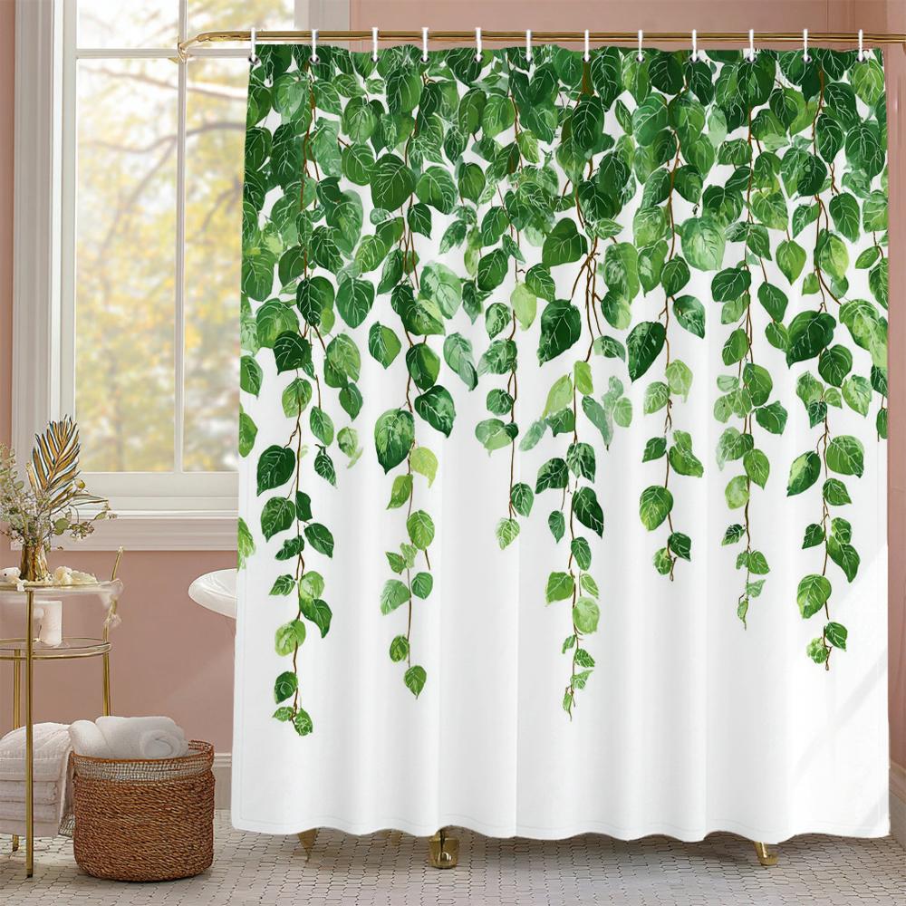 Eucalyptus Leaf Shower Curtain, Bathroom Decorative Shower Curtain, Waterproof Shower Curtain with Hooks