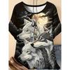 Neues Damen T-Shirt 3D Wolf Druck Rundhals Kurzarm Mode Grafik T-Shirts Lustige Streetwear Tops Y2k Lockeres T-Shirt Damen Kleidung