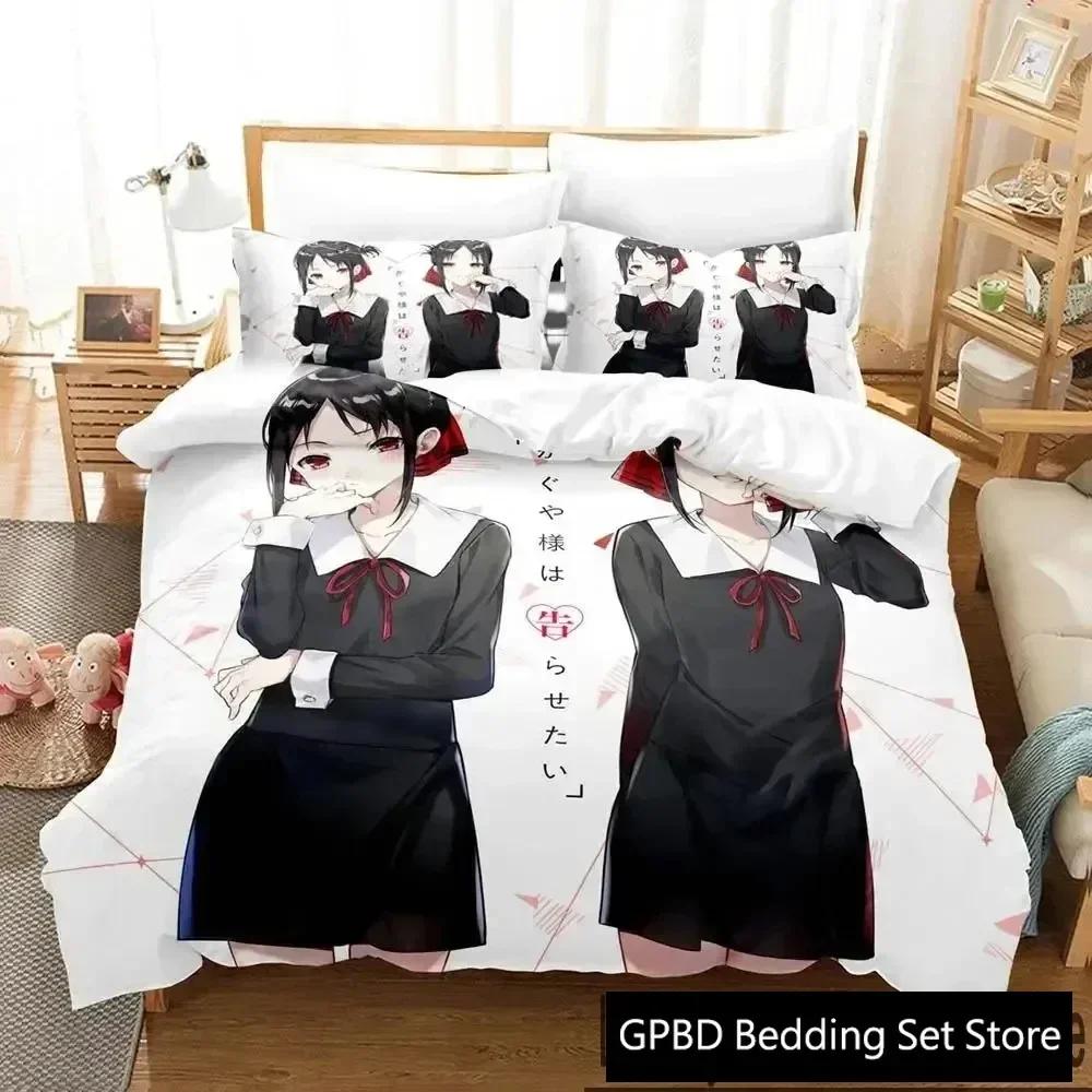 Luxury New 3D Print Anime Kaguya-sama Love Is War Bedding Set Duvet Cover Bed Set Quilt Cover Pillowcase Queen Size Boys Adult