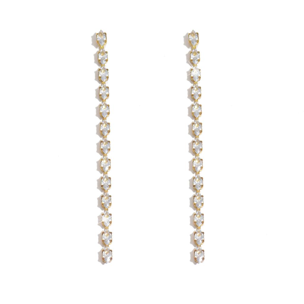 Fashionable and Versatile Rhinestone Inlaid Simple Tassel Earrings, Light Luxury High-end Ear Accessories for Women