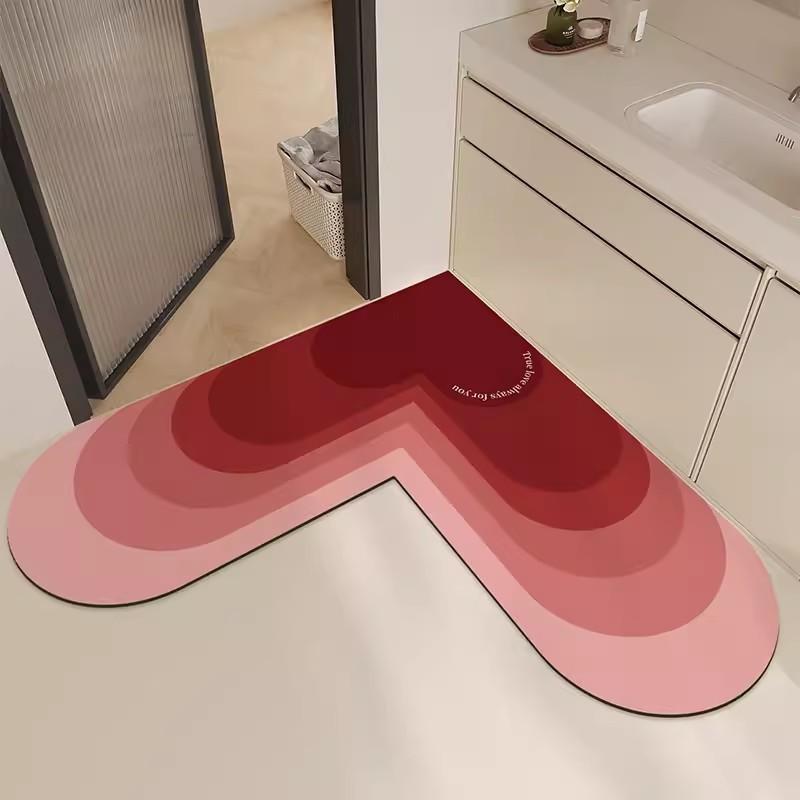 

L Shape Diatom Mud Absorbent Bath Mat Non Slip Floor Mat For Bathroom Entrance Heart Design Festive Doormat 60*60cm