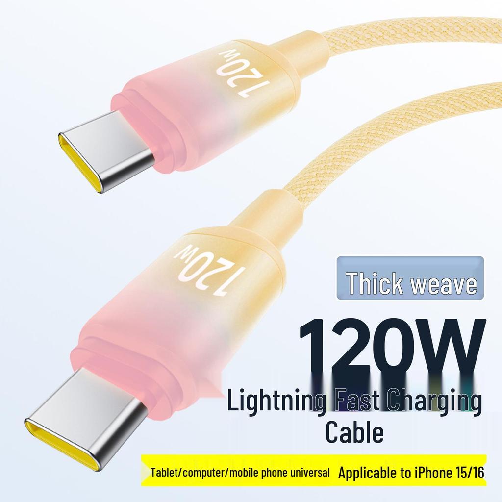 120W Dual Type-C Fast Charging Cable 6A for Apple 15/16, Huawei Laptops, and Mobile Phones