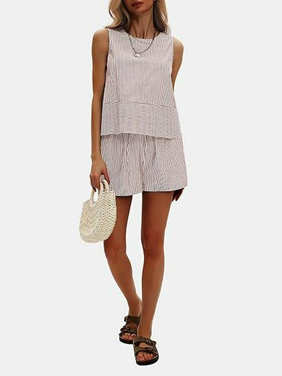 Sommer 2025 Ärmelloser Taillenanzug mit vertikalen Streifen