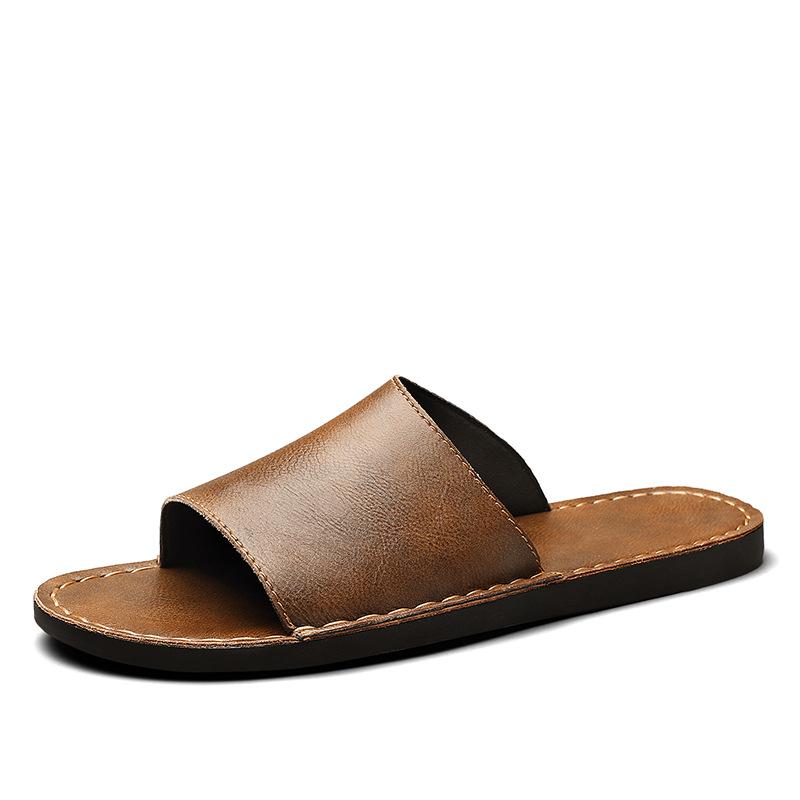Men s Trendy Summer Non-slip Leather Flip-flops - Large Size Outdoor Sandals 46