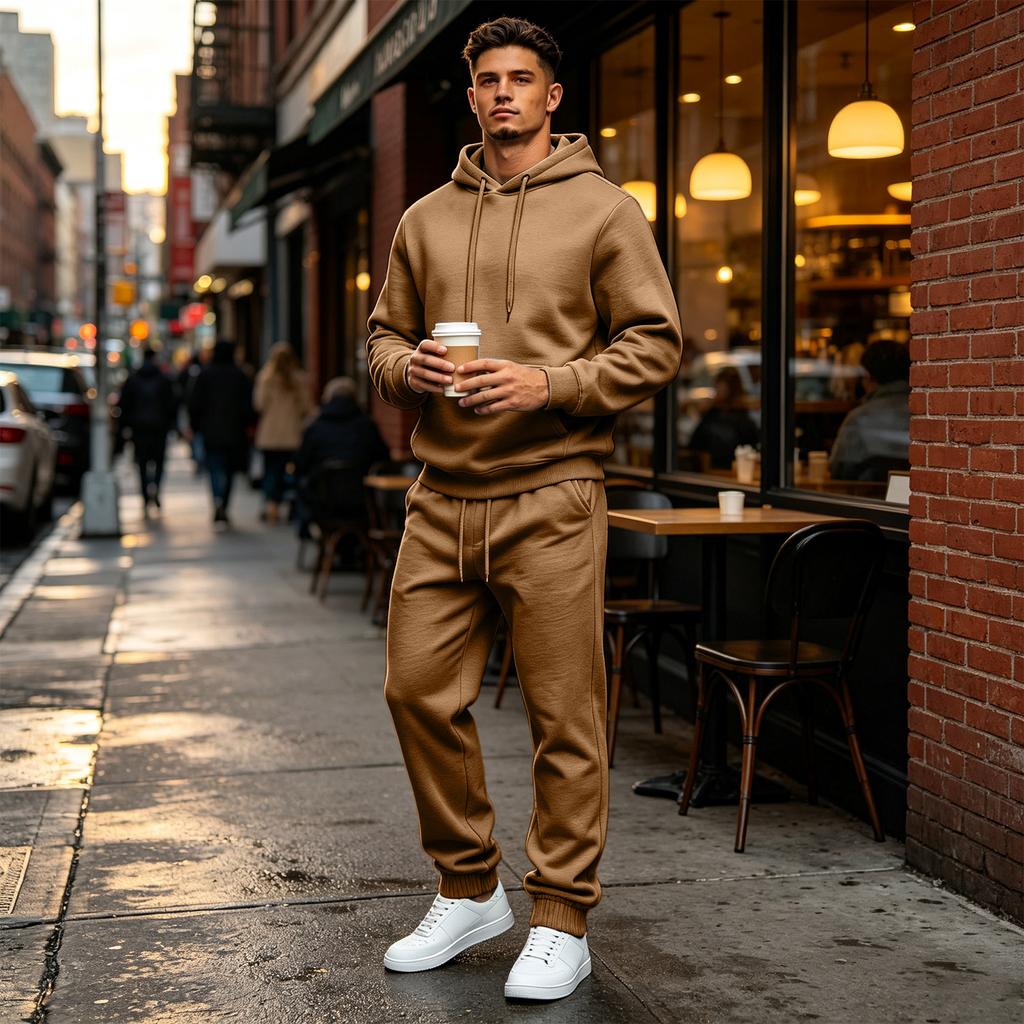 Men's Casual Loose Fit Color Hoodie and Sweatpants Set for Everyday Wear