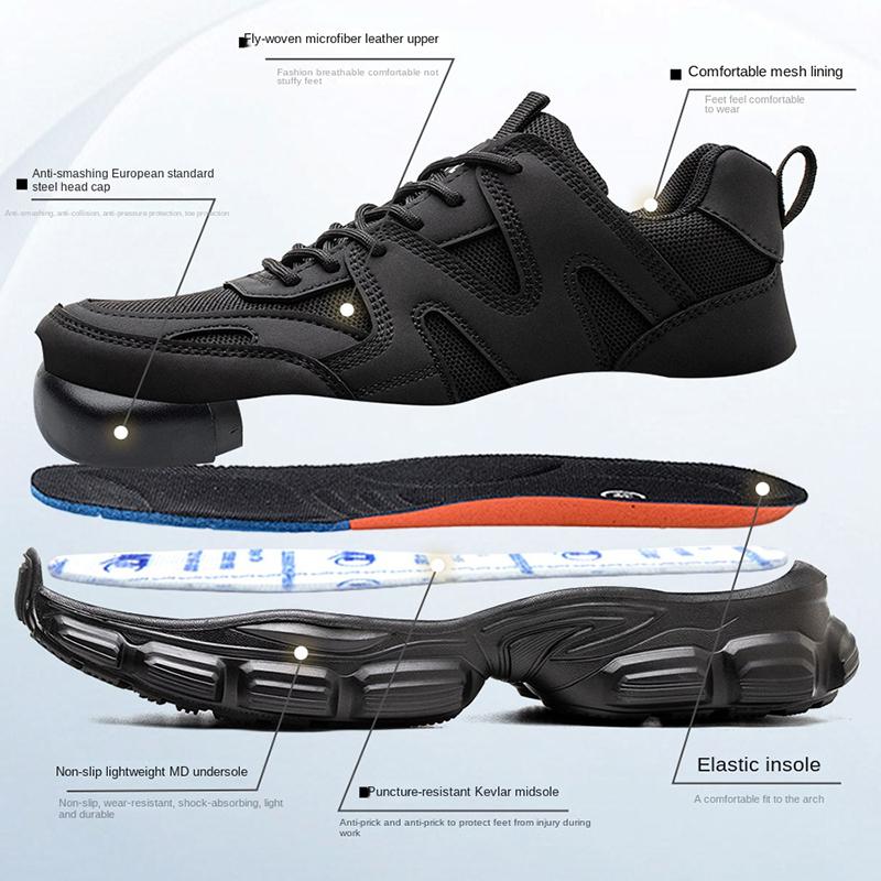 Steel Toe Work Shoes Lightweight Bretahble Work Sneakers Men Safety Shoes Puncture-Proof Indestructible Construction Shoes Black