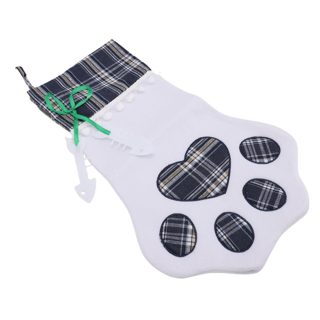 Xmas Stocking Large Capacity   Plaid Pet Foot Hanging Stocking Decoration for Present Bag