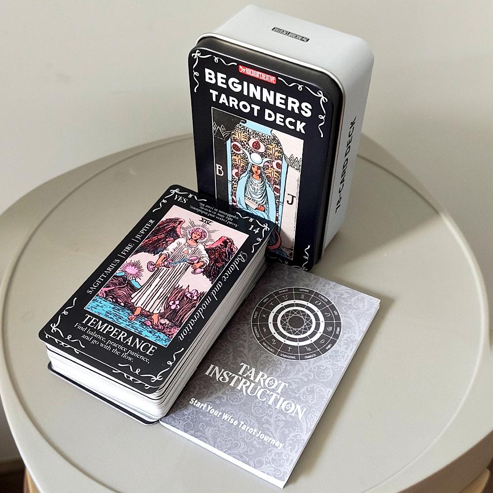 11*6.2cm Beginners Tarot Deck in Tin Box with Guidebook, 78Tarot Cards with Astrology & Numerology Insights