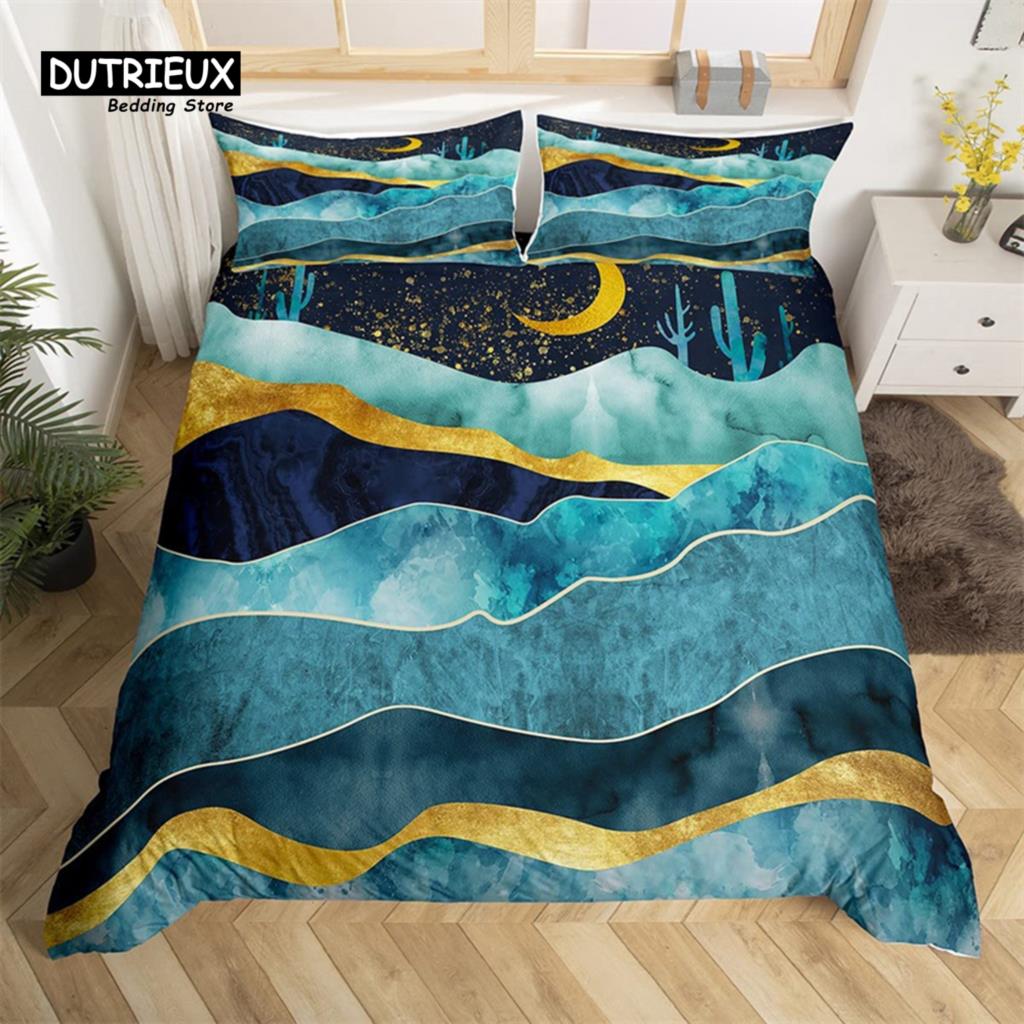 Abstract Mountain Duvet Cover Natural Scenery Art King Bedding Set For Nature Lover Gift Woodland Hiking Adventure Quilt Cover