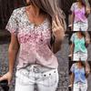 Elegant Womens V-neck Short Sleeve Floral Print Tops T-shirt For Casual Wear