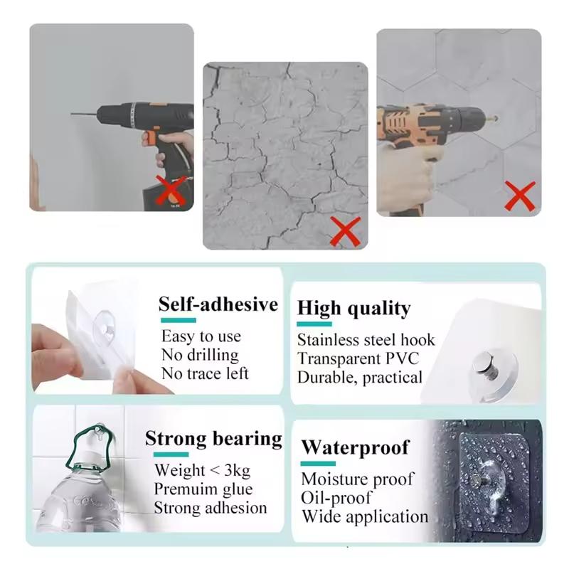 10Pcs Adhesive Wall Wall Mounting Hooks Hanging Nails for Picture Frames Photo Keys