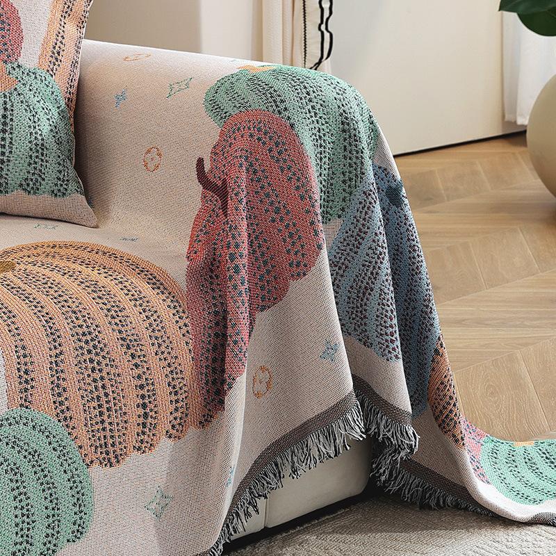Kürbisbedrucktes Sofatuch mit Quasten Luxuriöse Vollabdeckung Pflegeleichte Ecksofa-Abdeckungen Hautfreundliches Sofatuch für Home Office