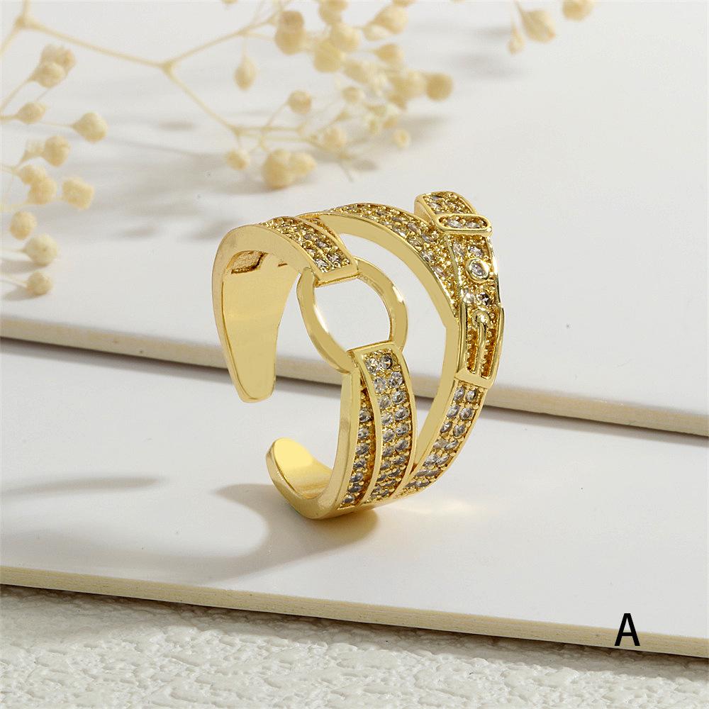 Stylish Women's Copper Zircon Belt Design Open Ring