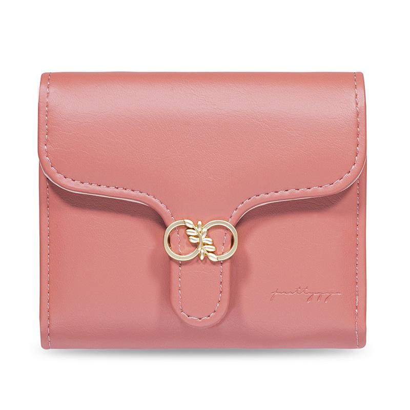 

Кошелек женский короткий из искусственной кожи простая фурнитура конверт пряжка сумка коралл красный