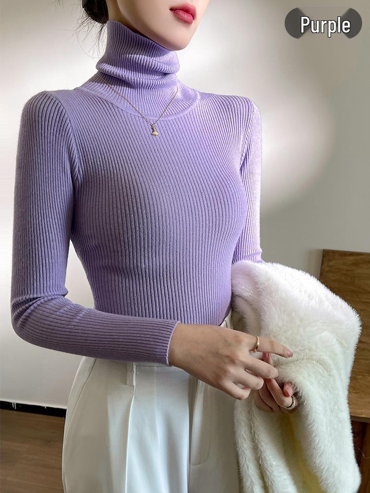 Damen Strickpullover mit hohem Kragen, schmaler Passform - Vielseitige langärmlige Basisschicht für Herbst- & Wintermode