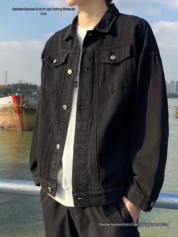Veste en jean rétro pour homme - Streetwear décontracté Printemps/Automne, Col rabattu polyvalent, Style workwear élégant.