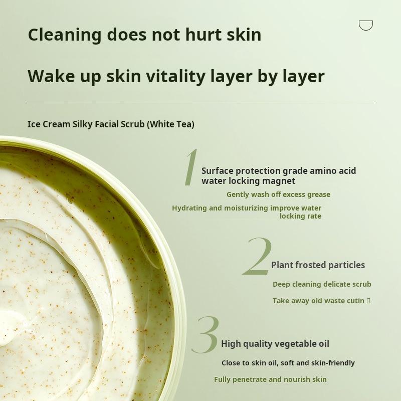 Ice Cream Body Scrub with White Tea Scent, Gentle Exfoliating Cream, 200g Jar