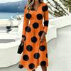 Women's Halloween Printed V-Neck Long Sleeve Dress with Pockets