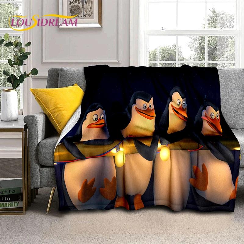 Urocze Pingwiny z Madagaskaru Kreskówkowy Koc, Miękki Koc Rzutowy do Domu Sypialni Łóżka Sofy Pikniku Podróży Biura Pokrowiec Prezent dla Dziecka