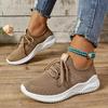 Womens Breathable Knitted Thick Sole Sports Shoes Casual Laced Outdoor Shoes Comfortable Low Top Running Shoes