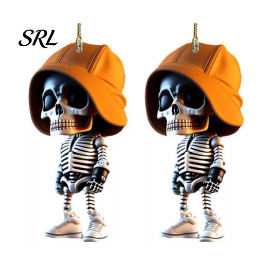 Gothic Style Vehicle Decoration 2Pcs Hoodie Skeleton Ornaments, 2D Flat Acrylic Pendants, Backpack Pendant And Keychain Charm Hanging Ornaments