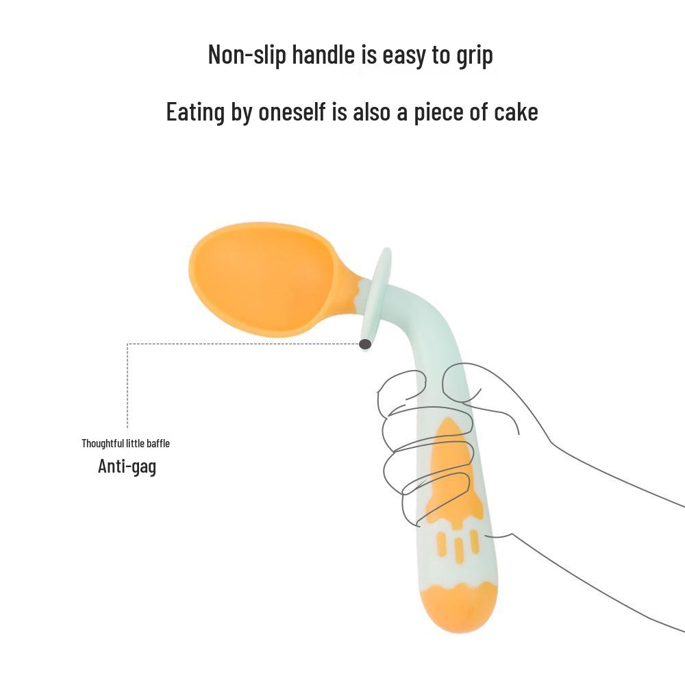 Cartoon Rocket-Shaped Baby Training Spoon & Fork Set