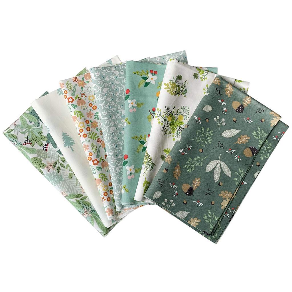 Floral Print Fabric 46x56cm Pine Cone for and Other Stylish 7-Piece Set, (Green, Pattern), Patchwork, Crafts, Crafts.