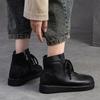 Johnature Retro Lace Up Flat Short Boots Genuine Leather Comfortable Versatile Women's Shoes