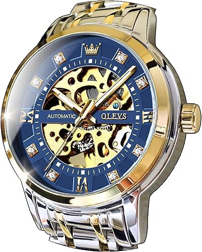 

Мужские механические автоматические часы OLEVS, Стильный скелетонизированный дизайн, Водонепроницаемые, Роскошные, Популярные, Модные, Мужские автоматические часы, Синие