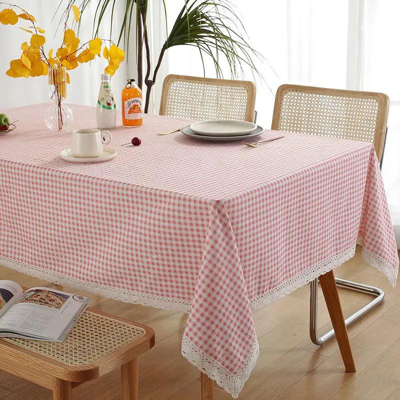 Tablecloth Plaid Lace Pastoral Student Writing Desk Cloth Nordic Simple Rectangle Banquet Party Decorative Table  Dustproof