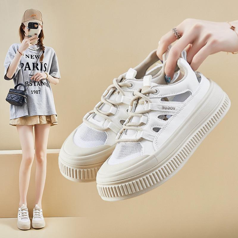 Dámské letní Ležérní Tenisky na platformě Prodyšné vycházkové boty z PU kůže pro ženy Protiskluzové Šněrovací Tenisky Sportovní boty Běžecké tenisky